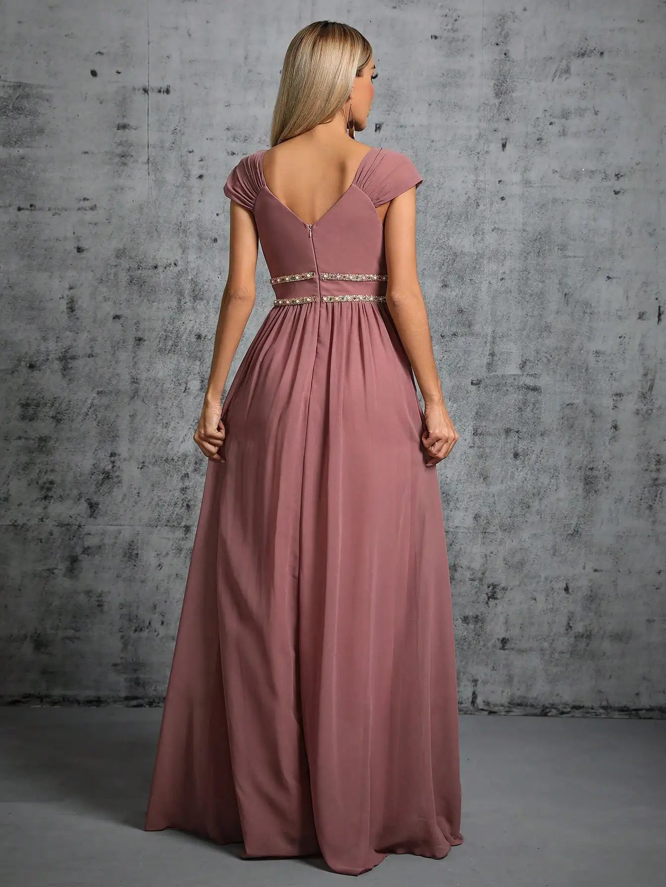 V-Neck Chiffon Party Maxi Dress