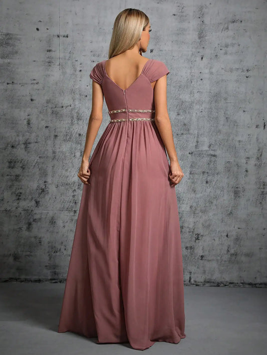V-Neck Chiffon Party Maxi Dress