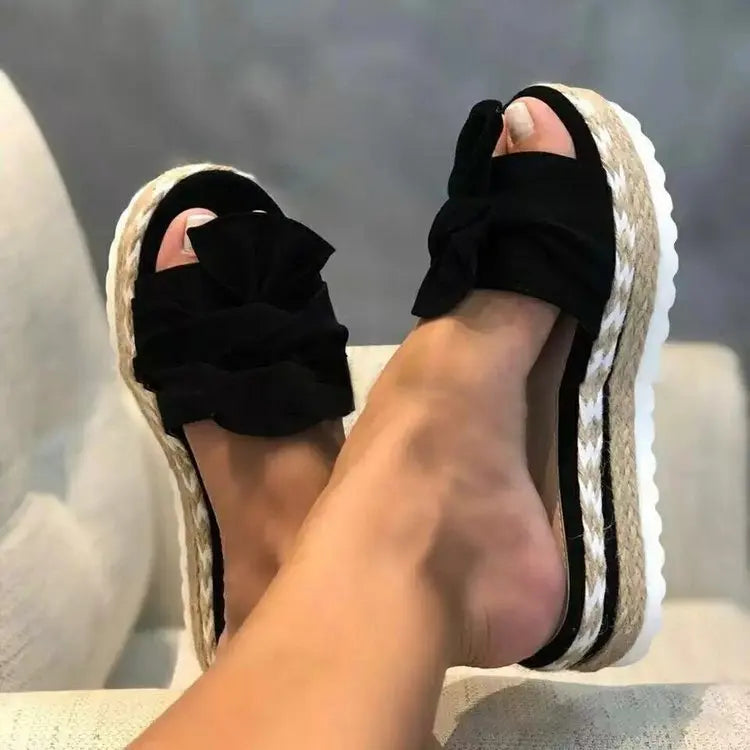Bowknot Weave Sandals Wedge Bottom Casual Comfy No Slip