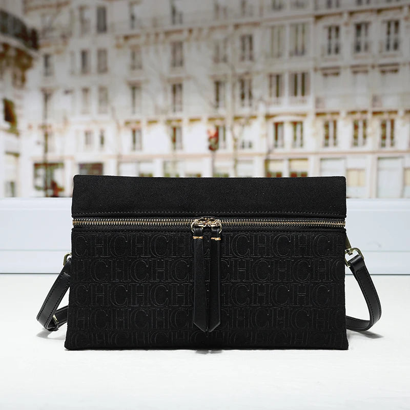 Suede Shoulder Bag Embossed Crossbody Clutch Luxury Designer Handbag