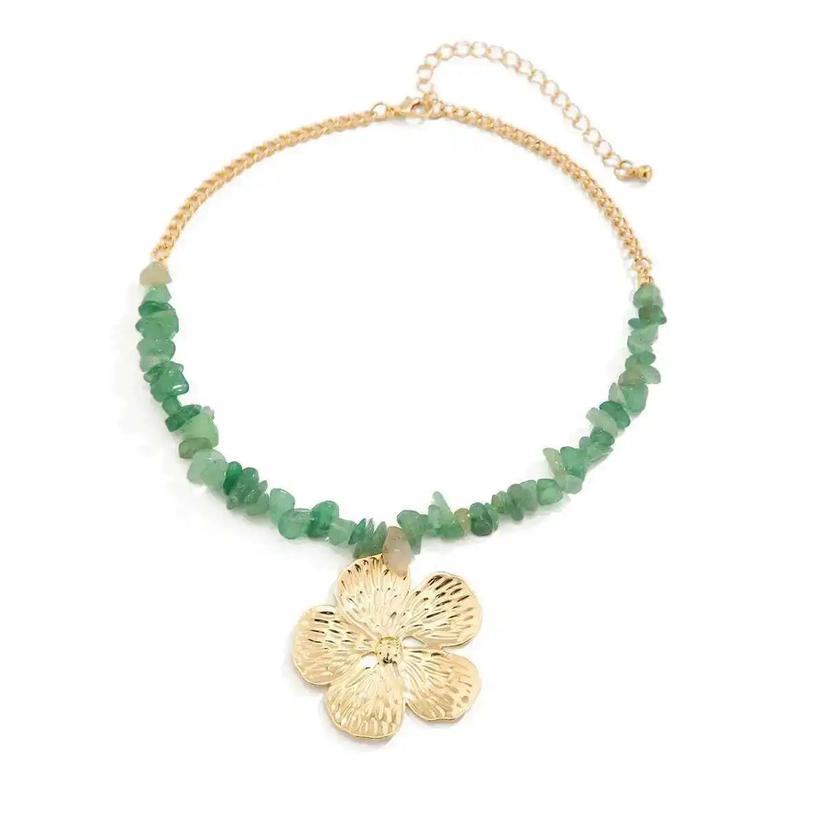 Green Stone Flower Pendant Necklace