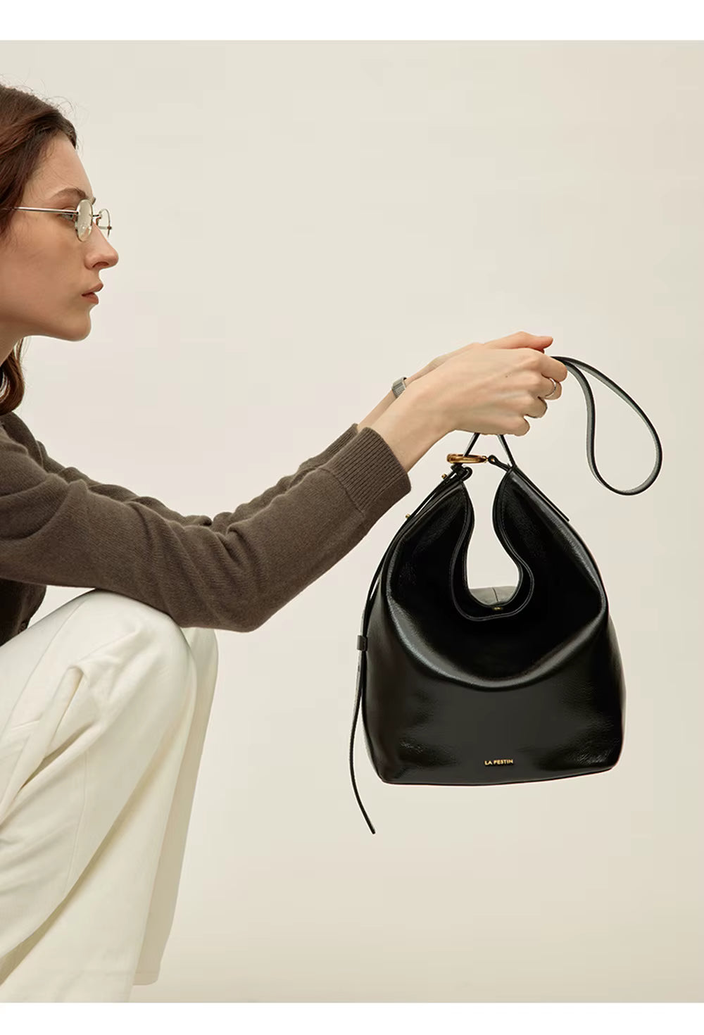 LA FESTIN Leather Bucket Crossbody Bag