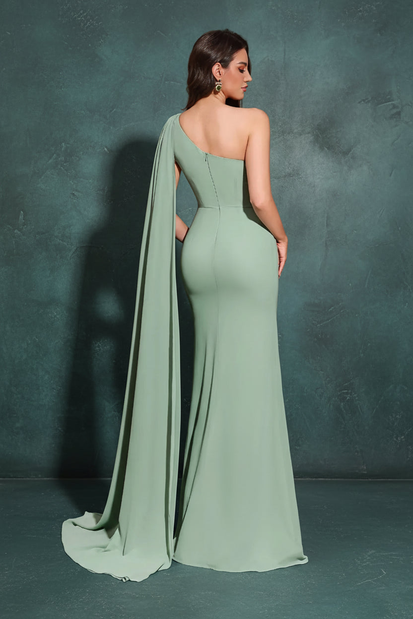 One-shoulder Long Ribbon Hip-hugging Chiffon Dress