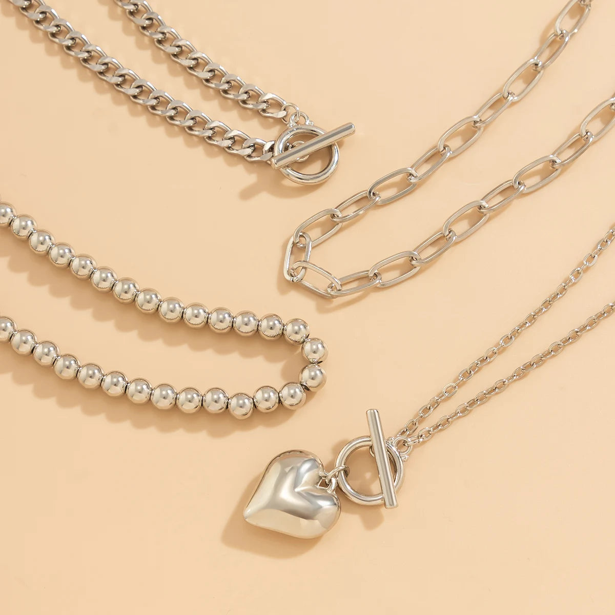 Heart Pendant Layered Necklace Set
