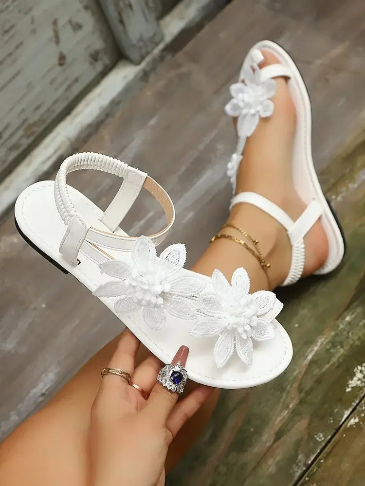 Summer Retro Elegant Sandals Floral Decorative Flat Bottom Sandals
