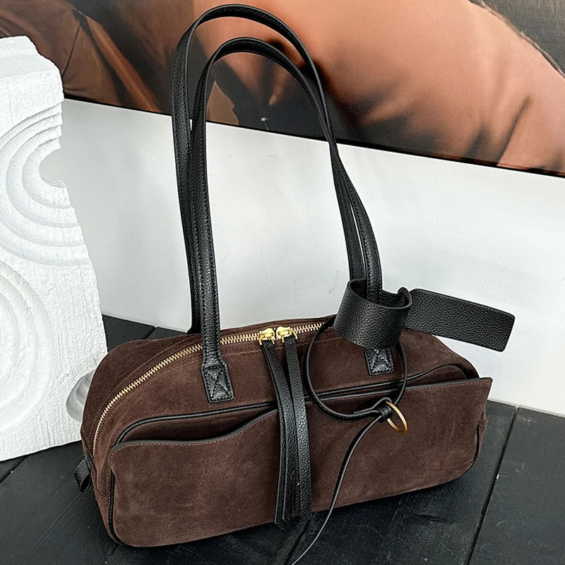 Genuine Leather Suede Tote Bag