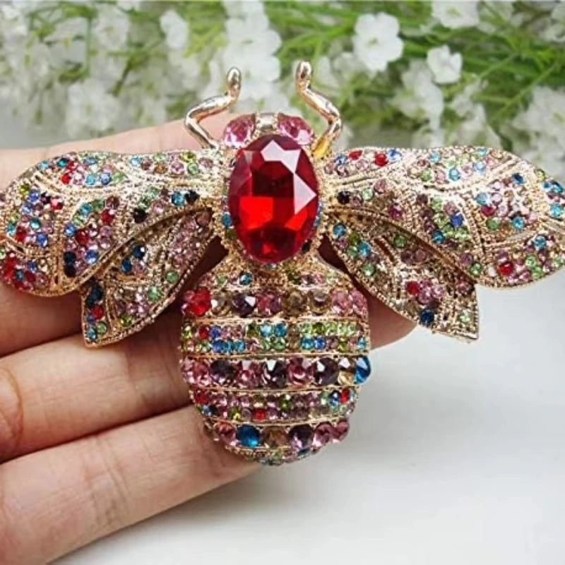 SKEDS Luxury Exaggerated Vintage Women Crystal Bee Brooch Pin Fashion Elegant Lady Exquisite Insect Rhinestone Badges
