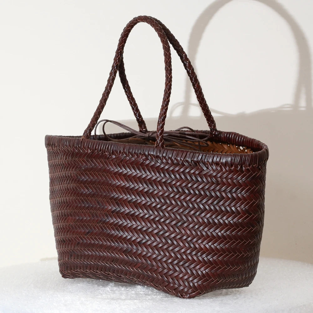 Genuine Leather Woven Tote Bag