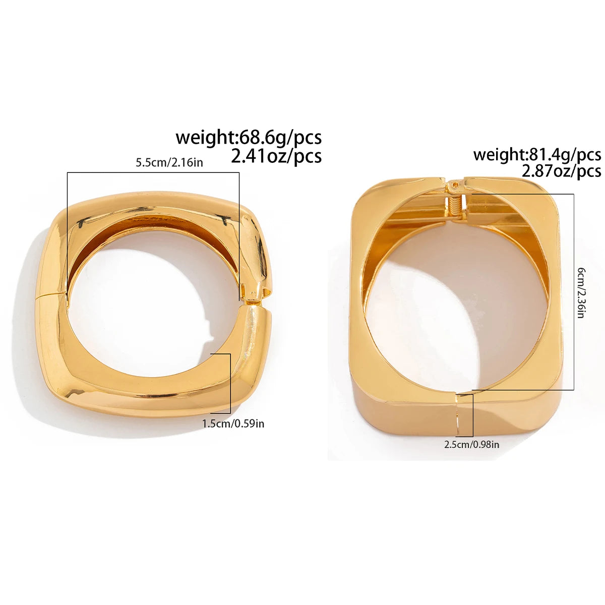 Simple Geometric Smooth Metal Cuff Bangles Trending Punk Gold Color Spring Bracelets