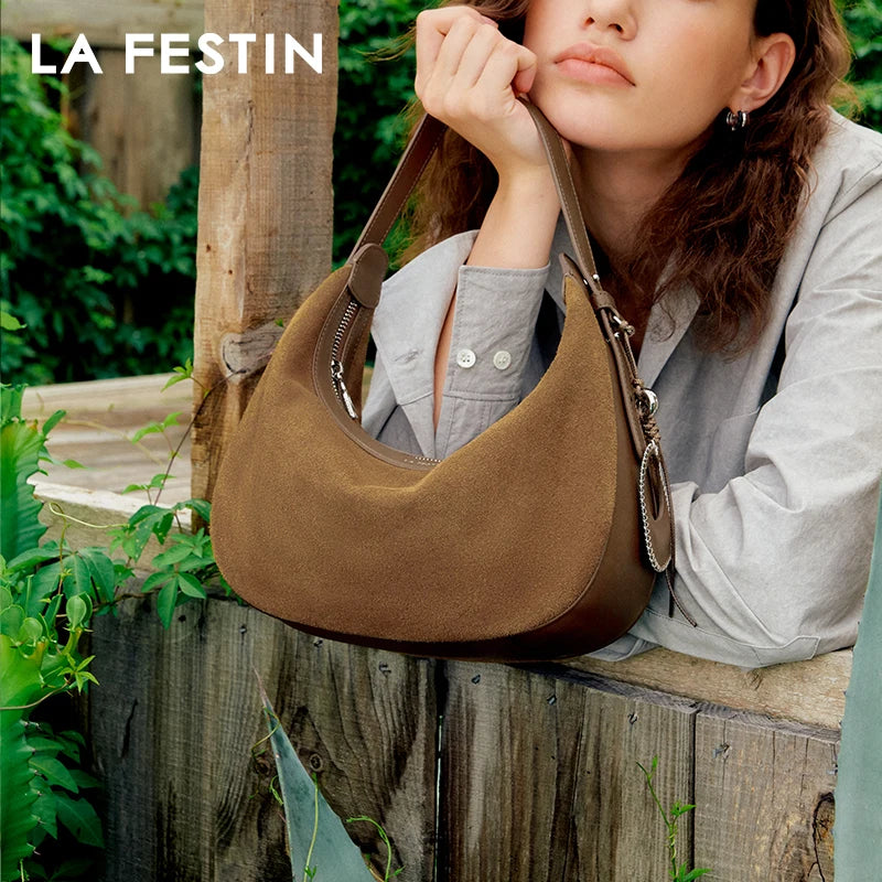 LA FESTIN Half Moon Leather Crossbody Bag