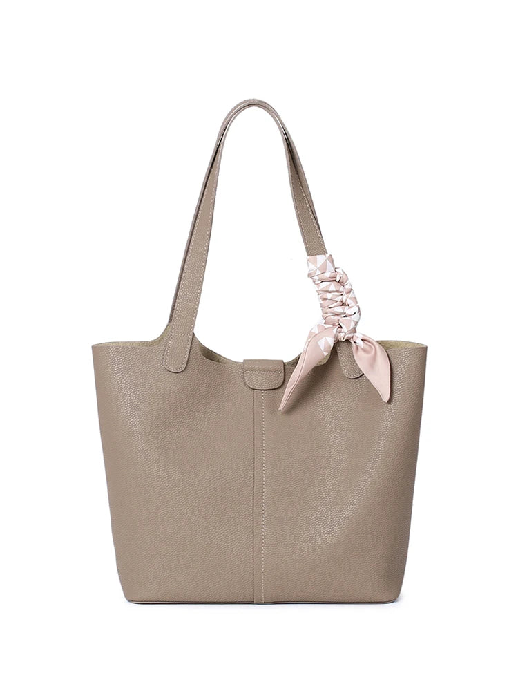 Genuine Cowhide Tote Bag with Pouch