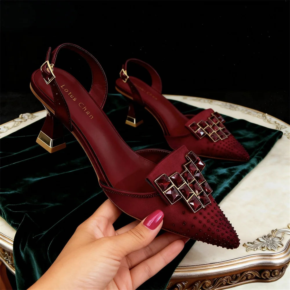 Venus Chan 2026 Elegant Green Slingback Heels with Rhinestones – Italian Design, Pointed Toe Bridal & Evening Party Footwear