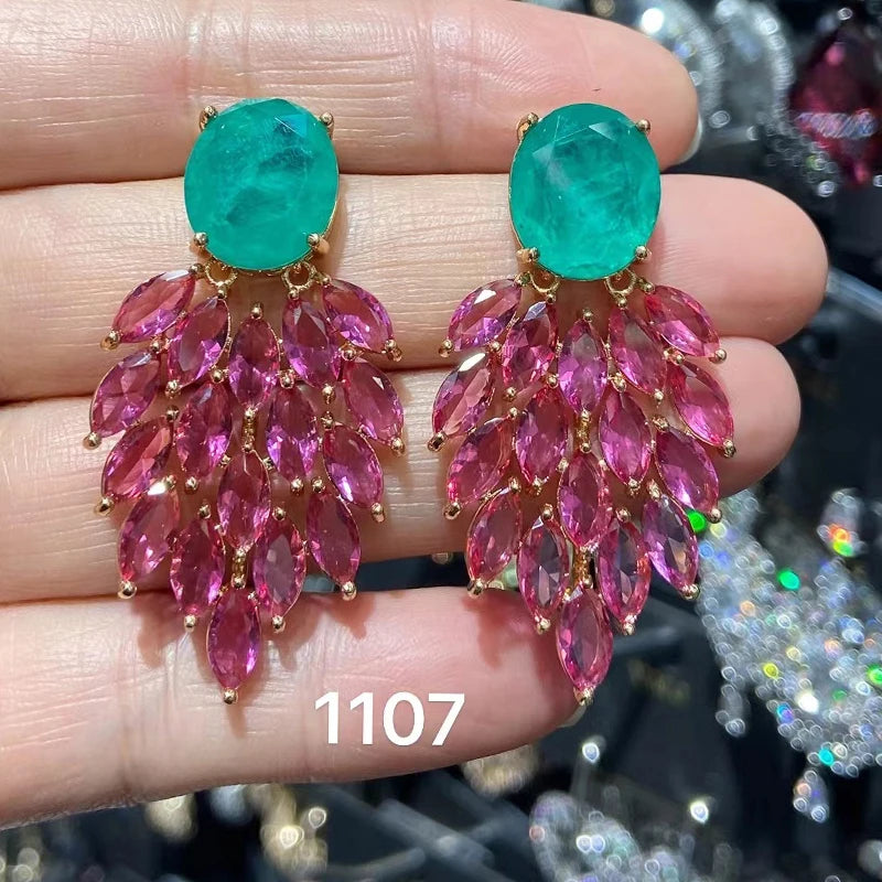 Colorful Purple Green Dangle Earrings for Women Luxury Jewelry Wedding Evening Party Big Drop Earrings Elegant Female Gift