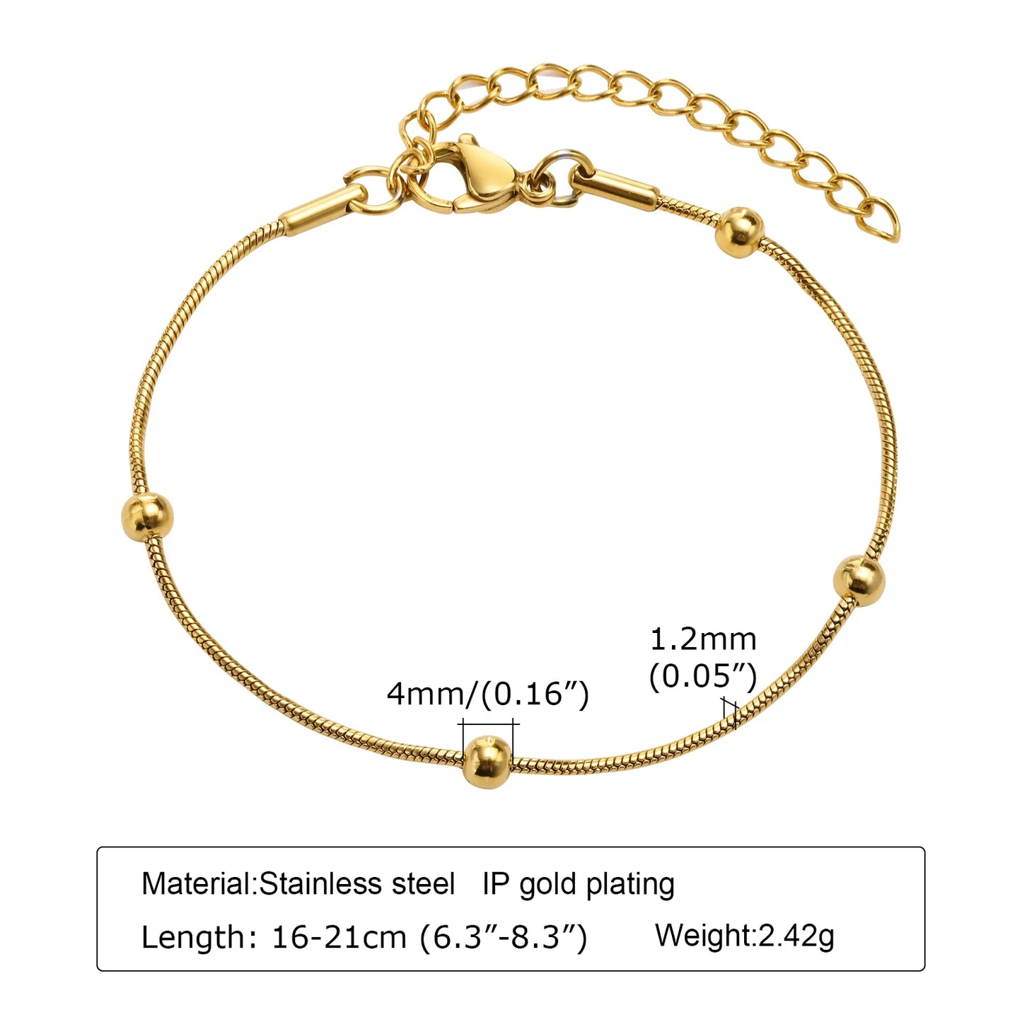 Non Tarnish Stainless Steel Bracelet Gold Plated Stackable, Thin