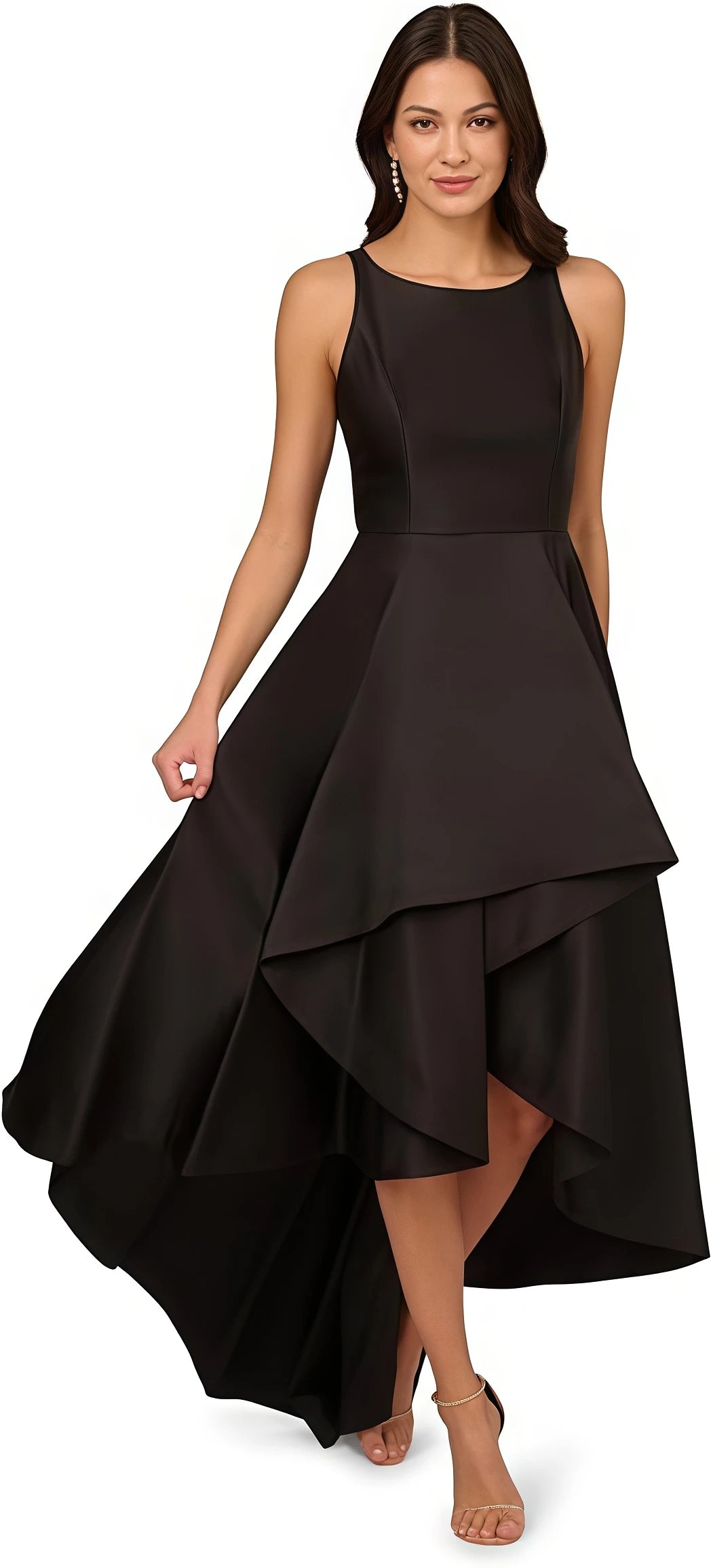 Women's Satin Hi-Low Prom Dress Sleeveless Round Neck A Line Formal Dress Elegance Evening Party Gown