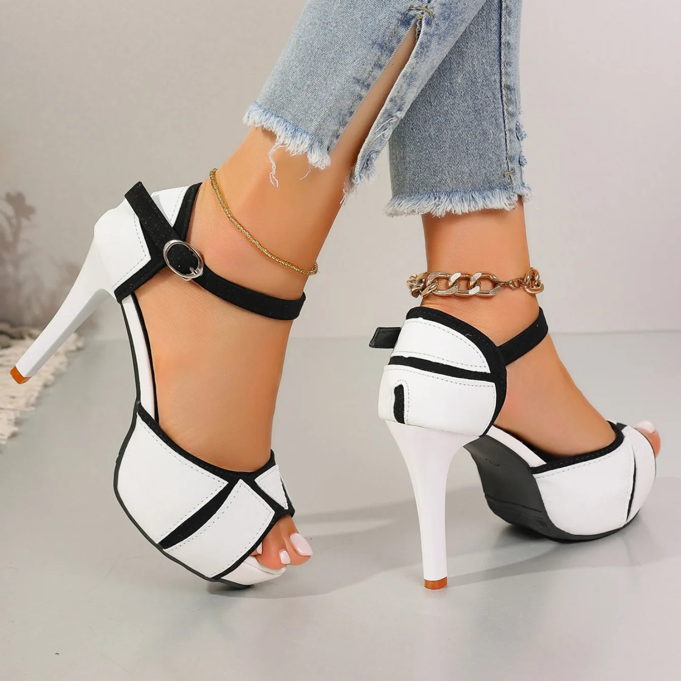 Sandals Colorblock Peep Toe Platform Pumps Summer Fight Color