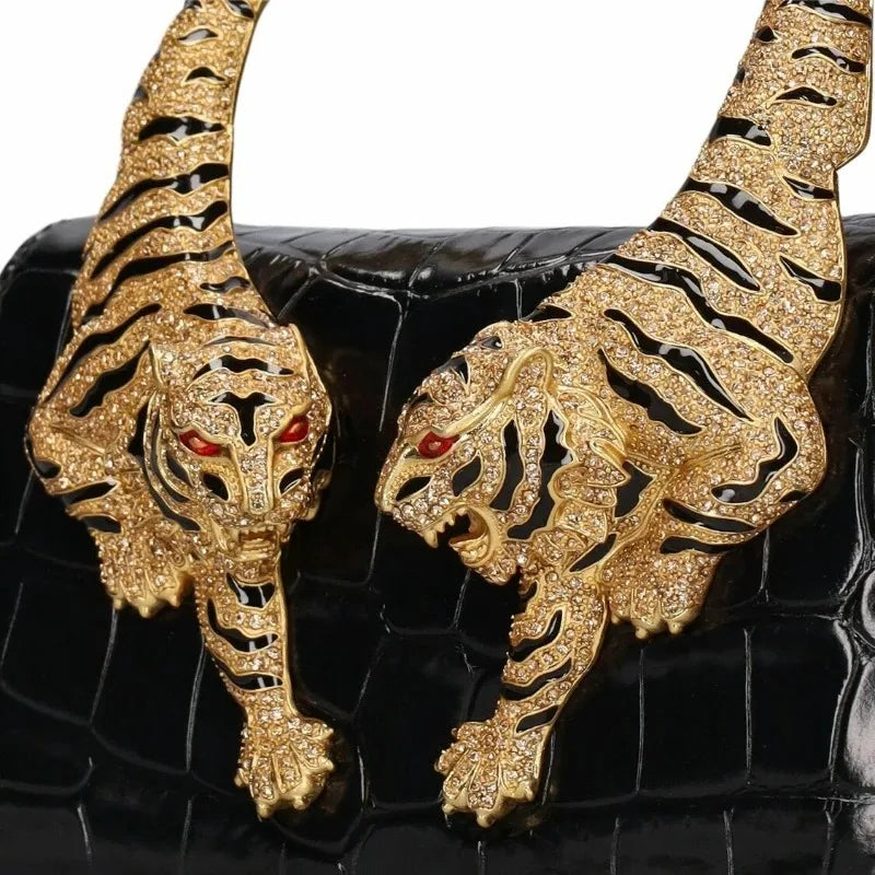 Croc Embossed Crystal Shoulder Bag
