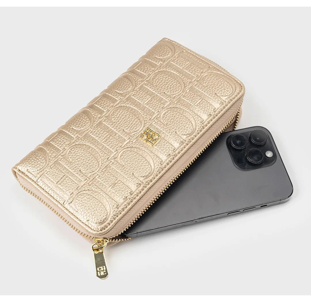 Embossed Zip Around Long Wallet