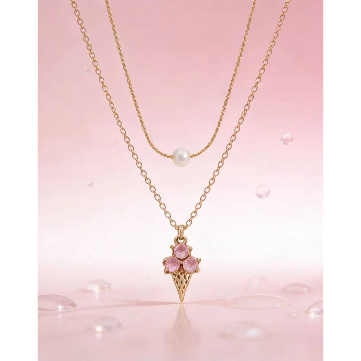 Pink Crystal Ice Cream Pendant Necklace