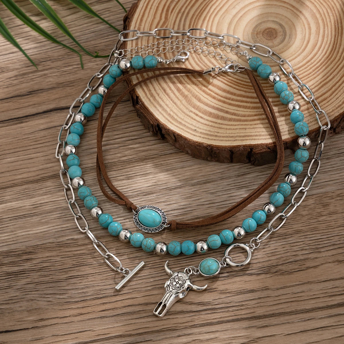 3pcs Set Vintage Ethnic Style Bull Necklace