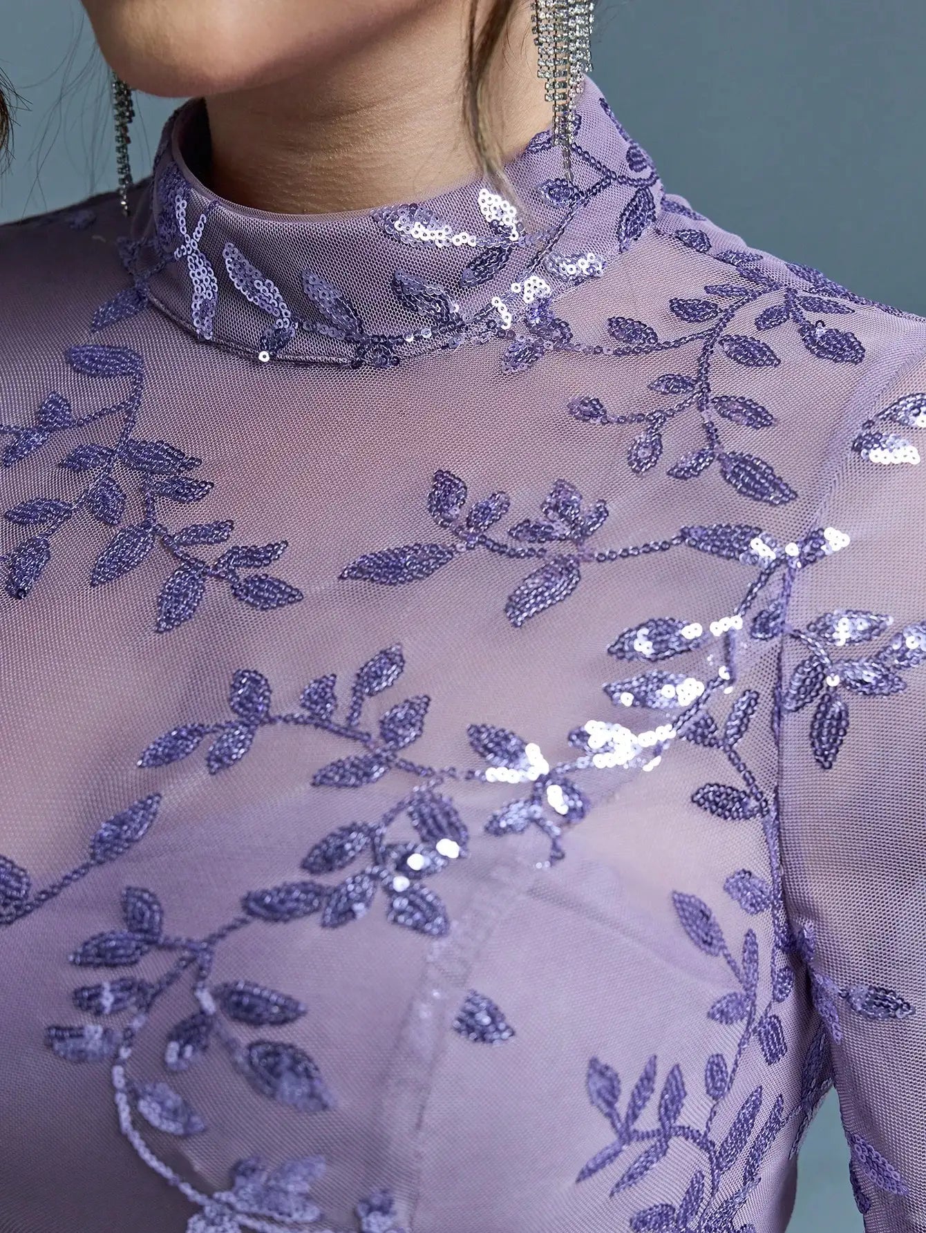 Stand-up Collar,Sequin,Noble,Large Size Evening Gown