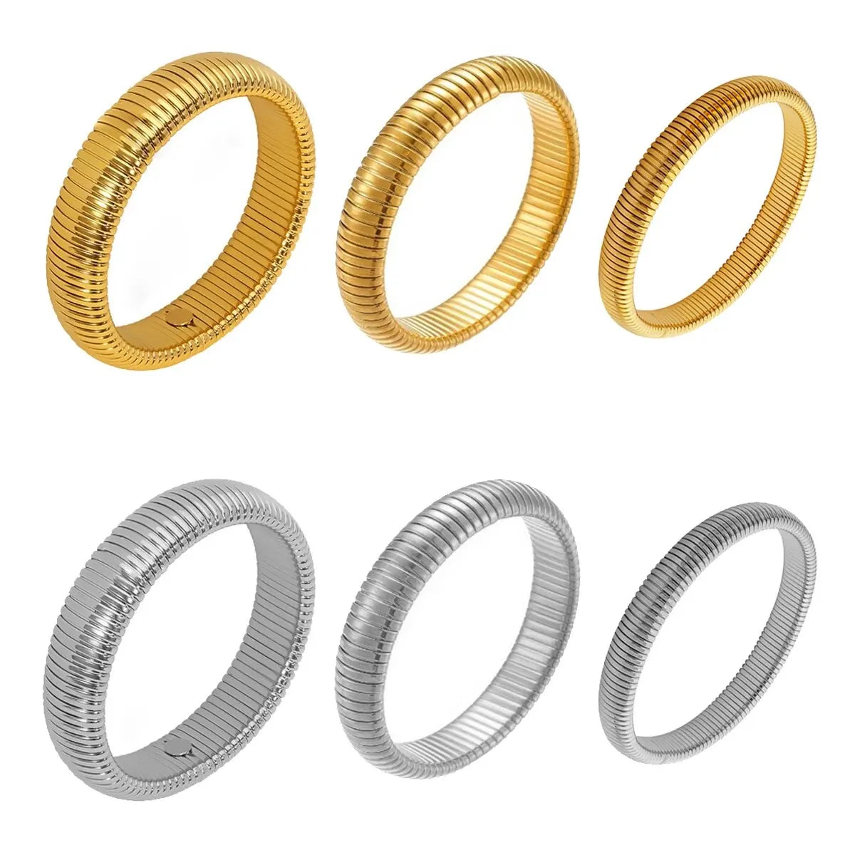 Waterproof Stainless Steel Retro Elasticity Thick Metal Polish Bracelet