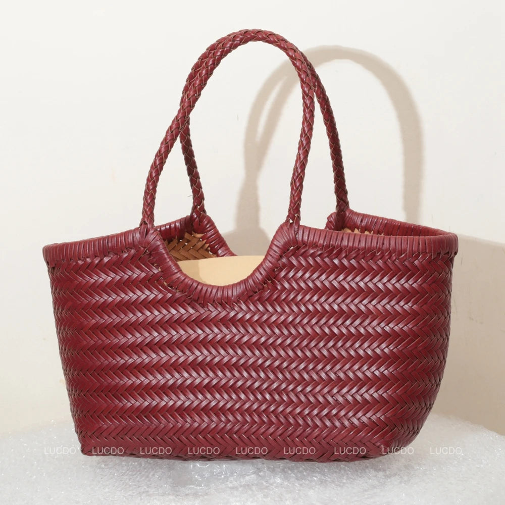 Genuine Leather Woven Tote Bag