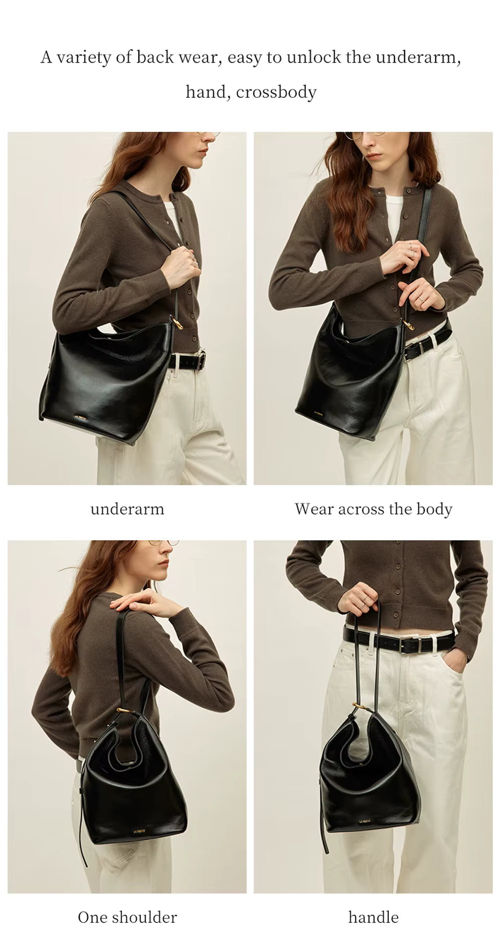 LA FESTIN Leather Bucket Crossbody Bag