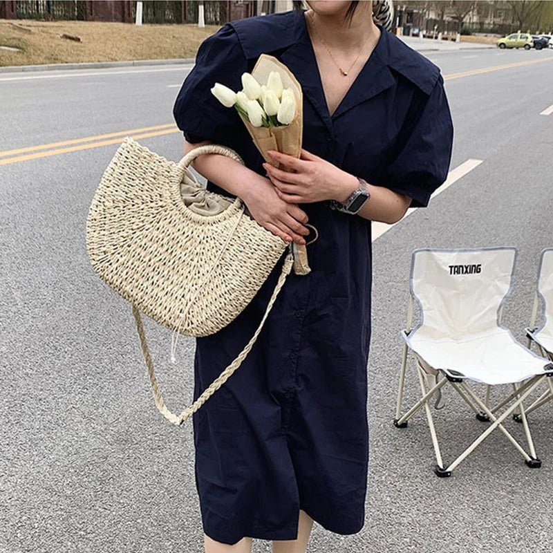 Handwoven Straw Beach Tote Bag
