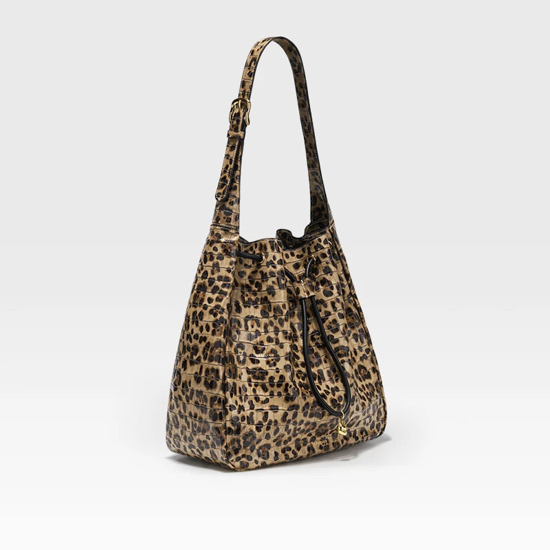 BAFELLI Leopard Print Leather Shoulder Bag