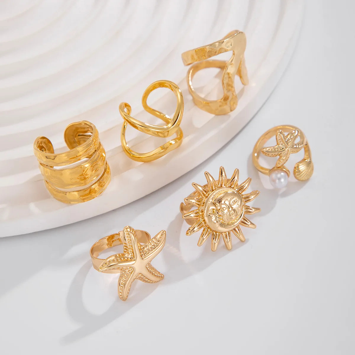 Sun & Starfish Ring Set