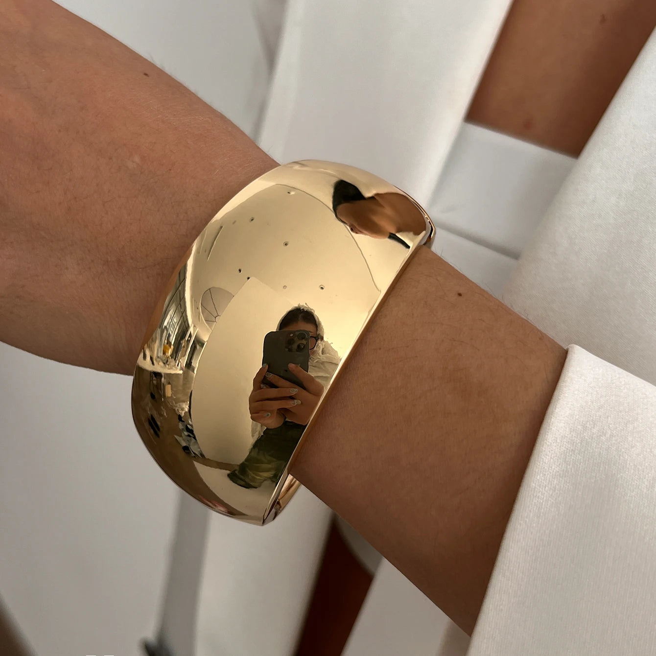 Ingemark Exaggerated Punk Smooth Heavy Metal Chunky Spring Bangles Women Hip Hop Gold Color Arm Bracelet Steampunk Men Jewelry