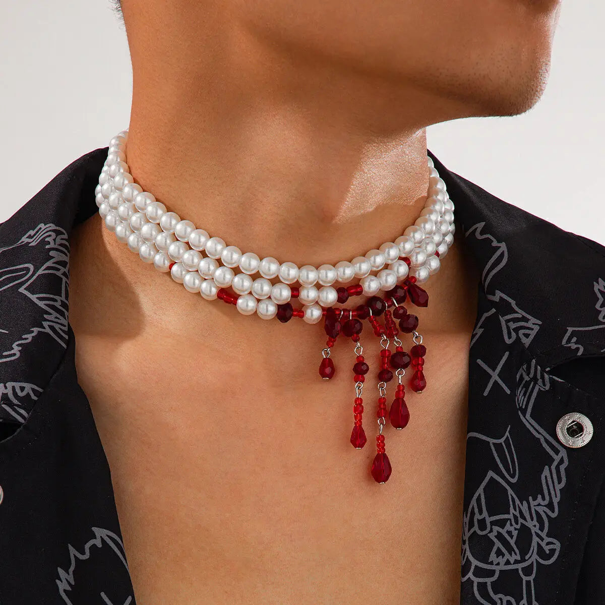 Gothic Pearl Tassel Choker Necklace