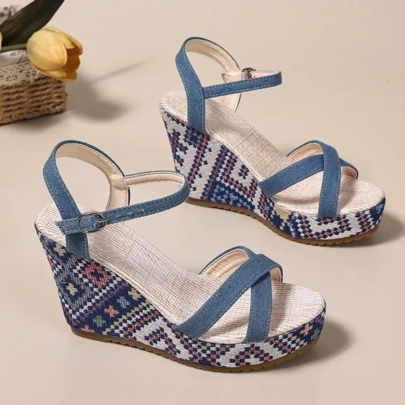 Sandals Summer Denim Wedge Heel High Heel Sandals Bohemian
