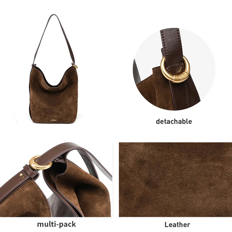LA FESTIN Leather Bucket Crossbody Bag