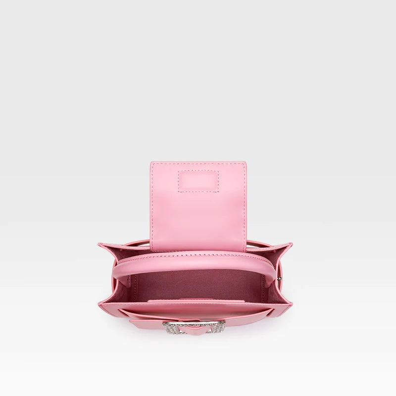 Pink Leather Boxy Handbag