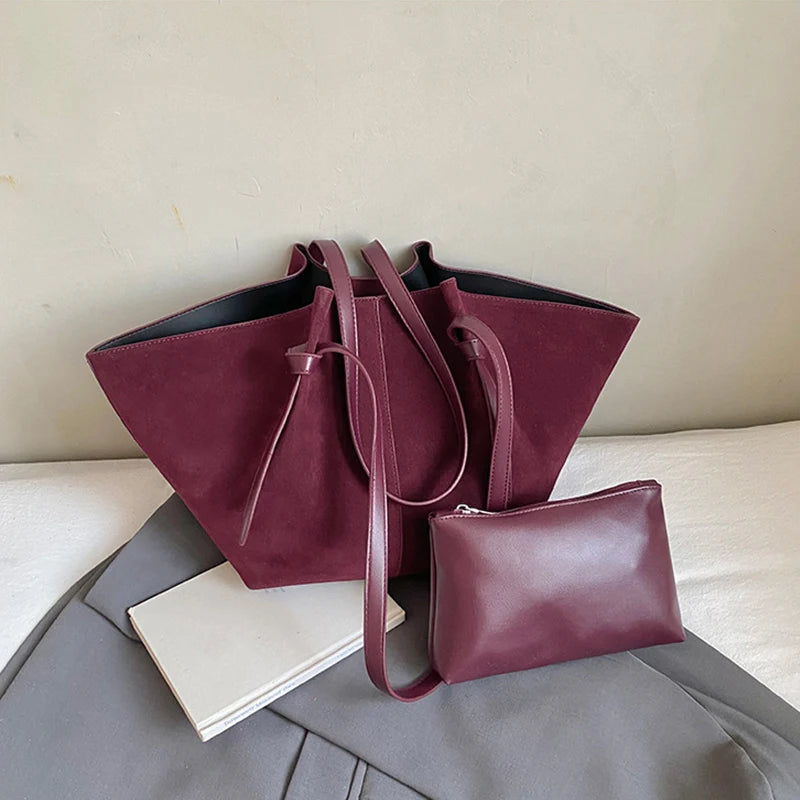 Suede Wing Tote Shoulder Bag