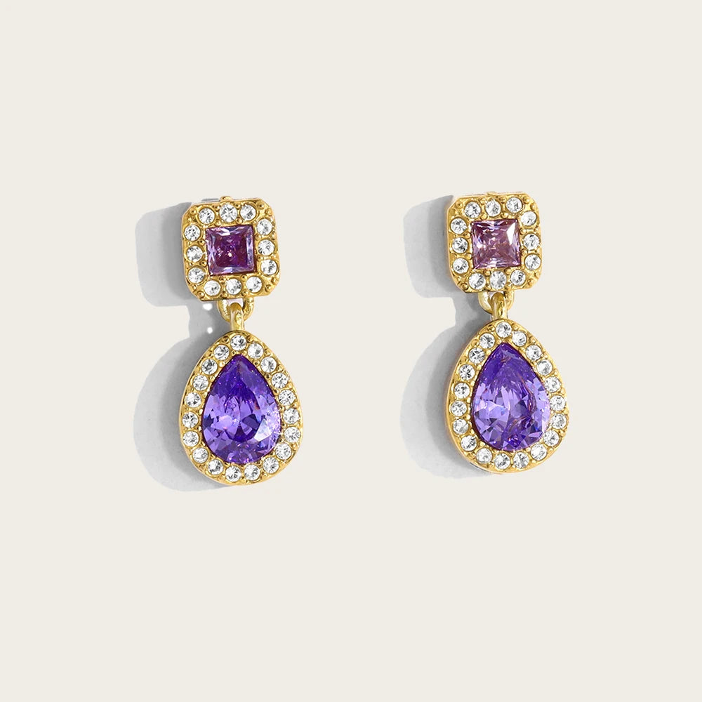 Purple Crystal Drop Earrings