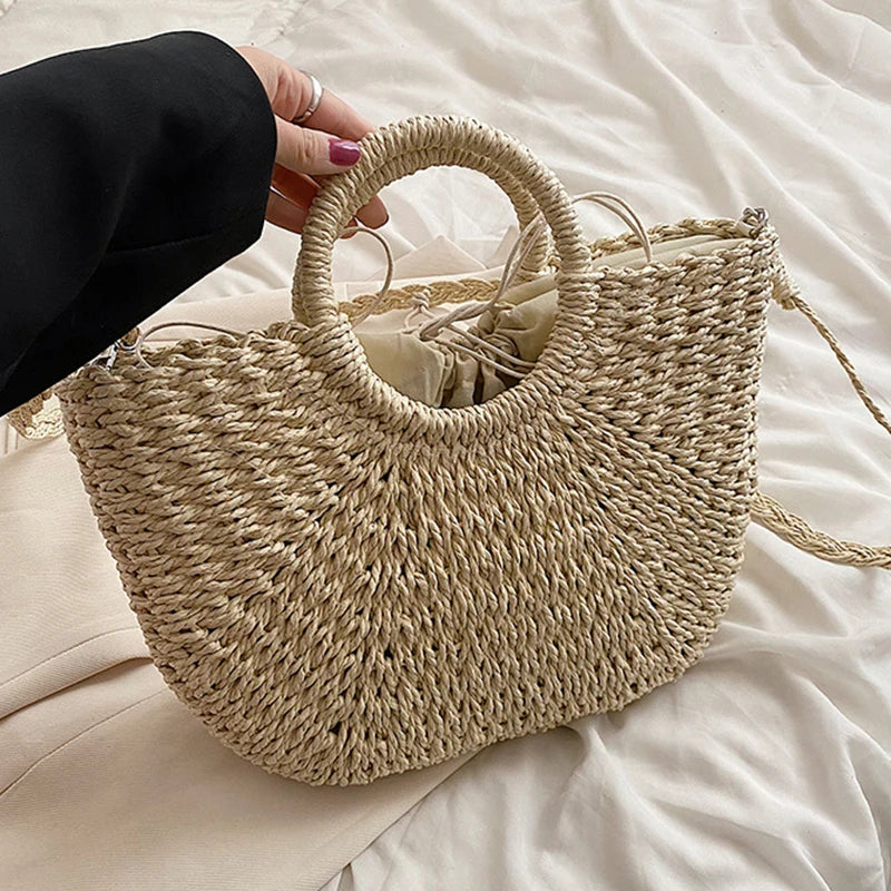 Handwoven Straw Beach Tote Bag