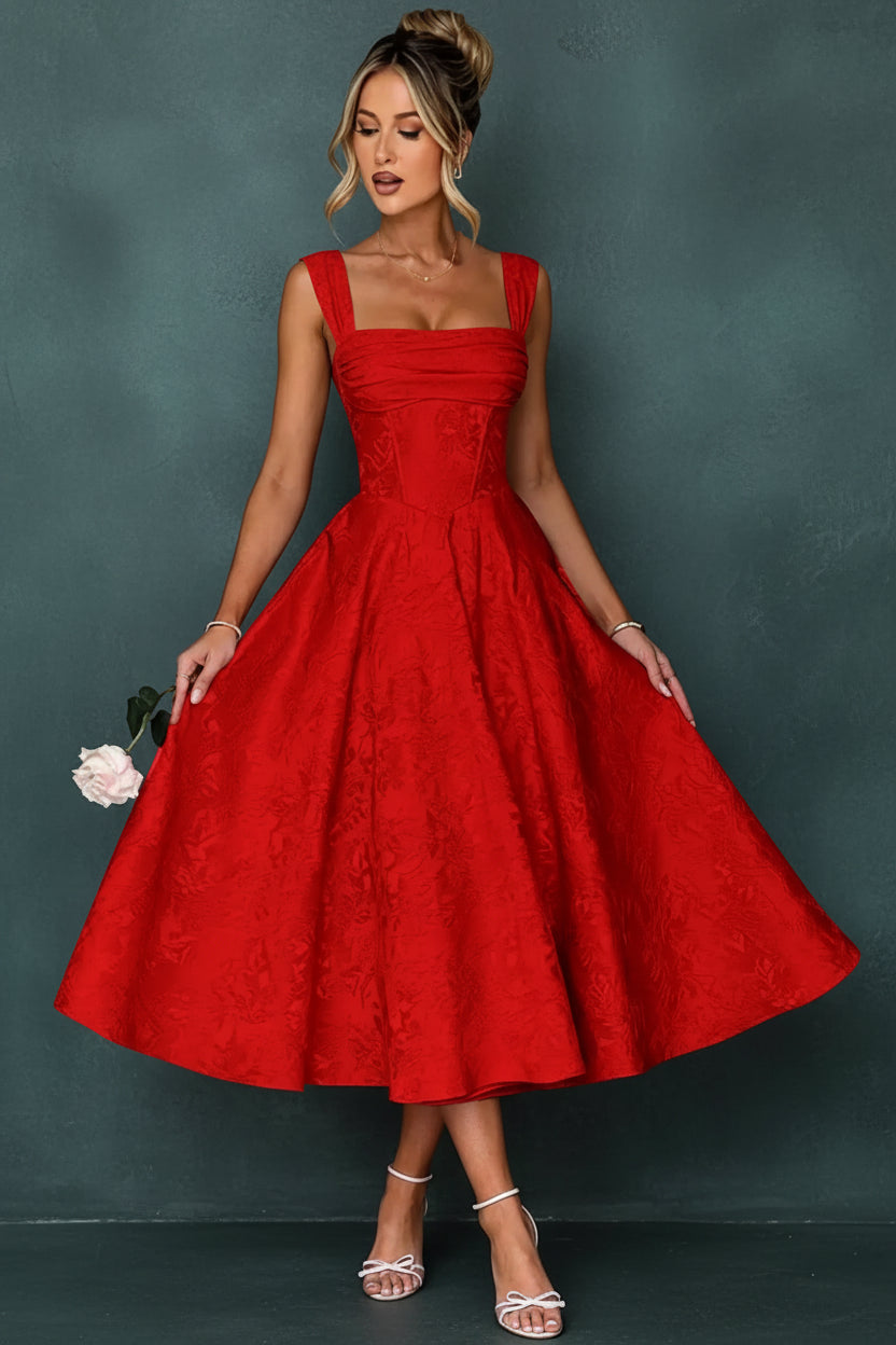 Cap Sleeve Jacquard Prom Dresses for Teens Floral Satin
