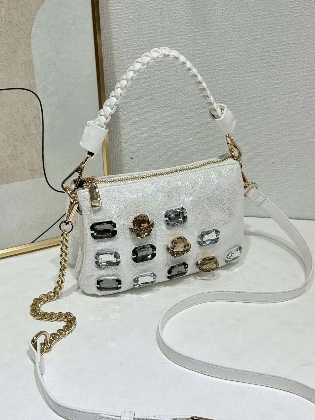 Diamond Leather Crossbody Shoulder Bag