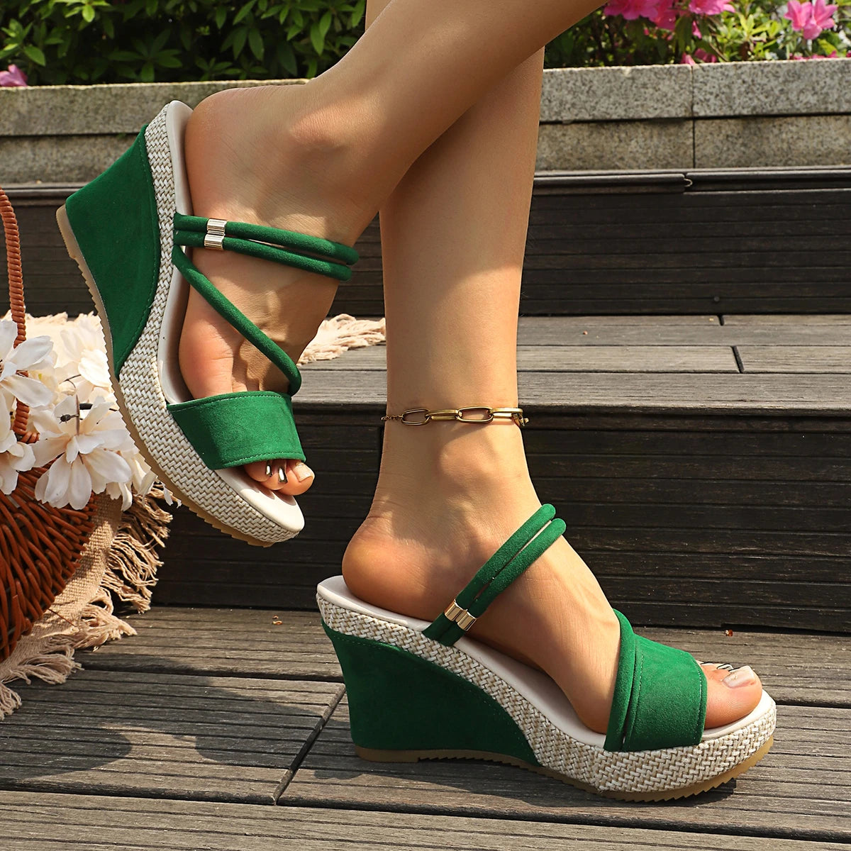 Leather Summer Wedge Female Large Size Mid-heeled Platform Black Comfortable Retro Sandals