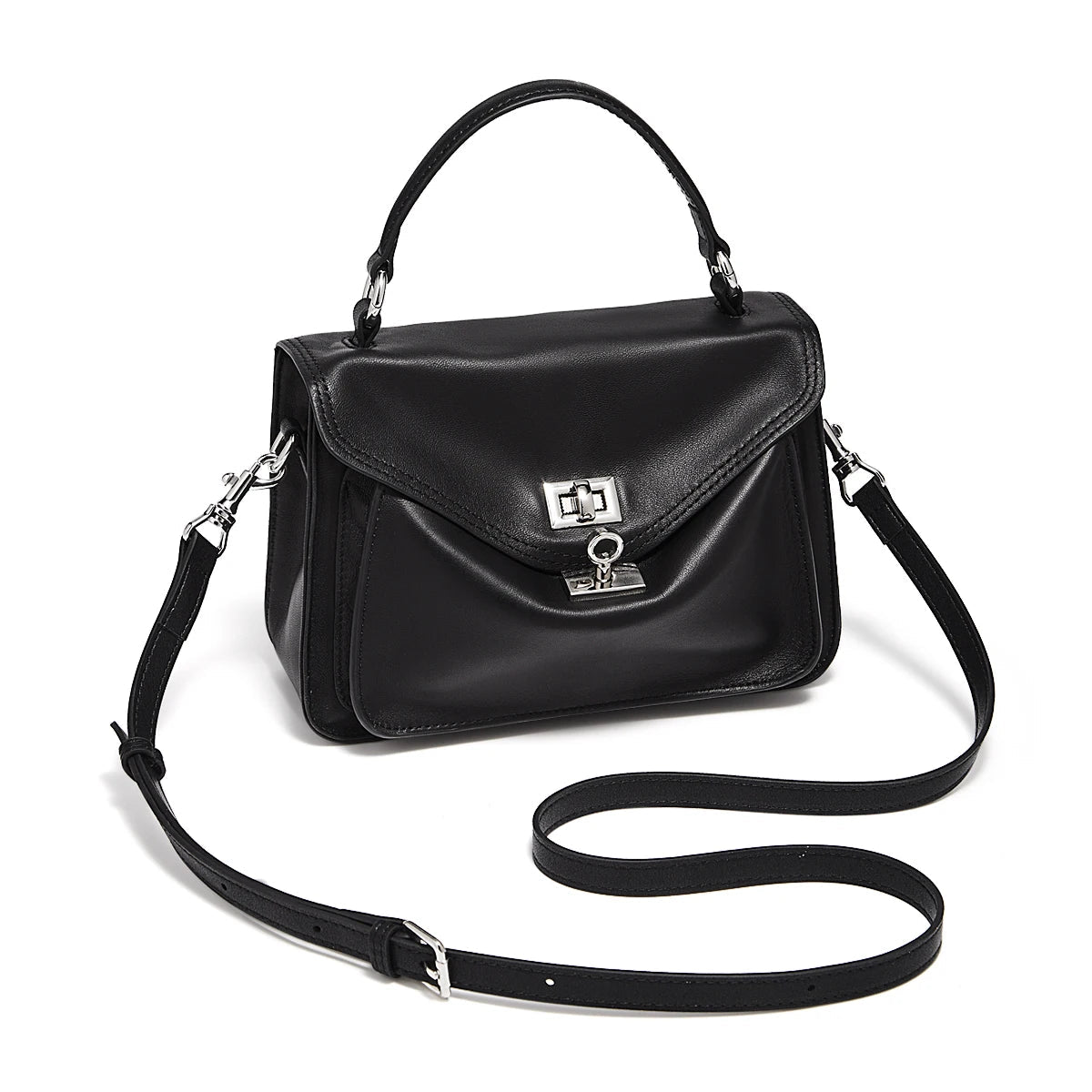 FOXER Genuine Leather Turn-Lock Shoulder Bag