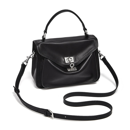 FOXER Genuine Leather Turn-Lock Shoulder Bag