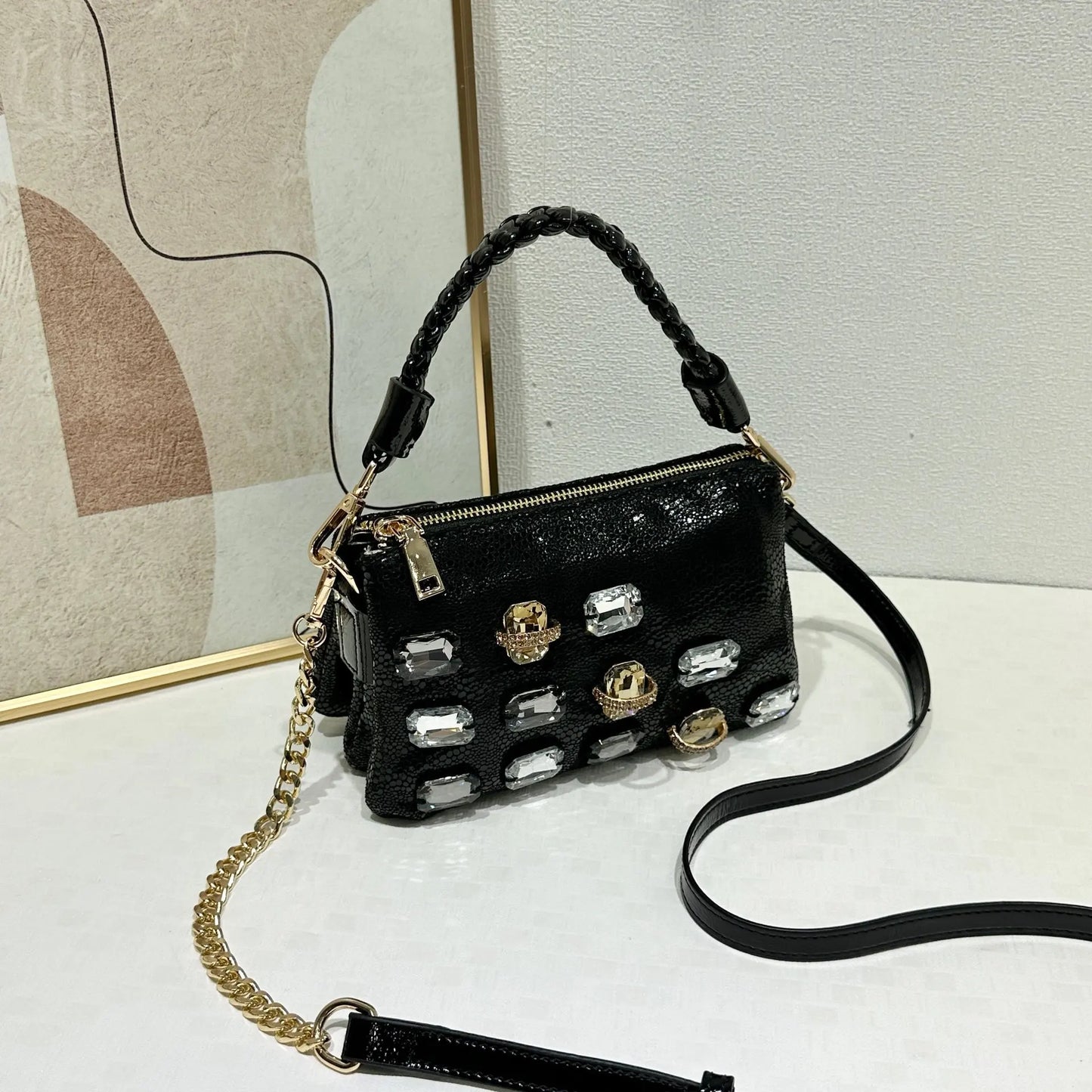 Diamond Leather Crossbody Shoulder Bag