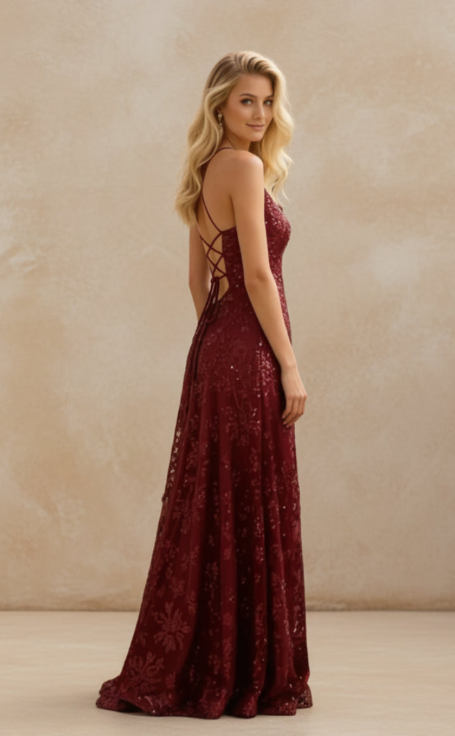 Lace Sequin A-Line Prom Dress