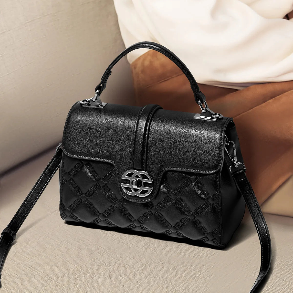 FOXER Quilted Genuine Leather Crossbody Bag