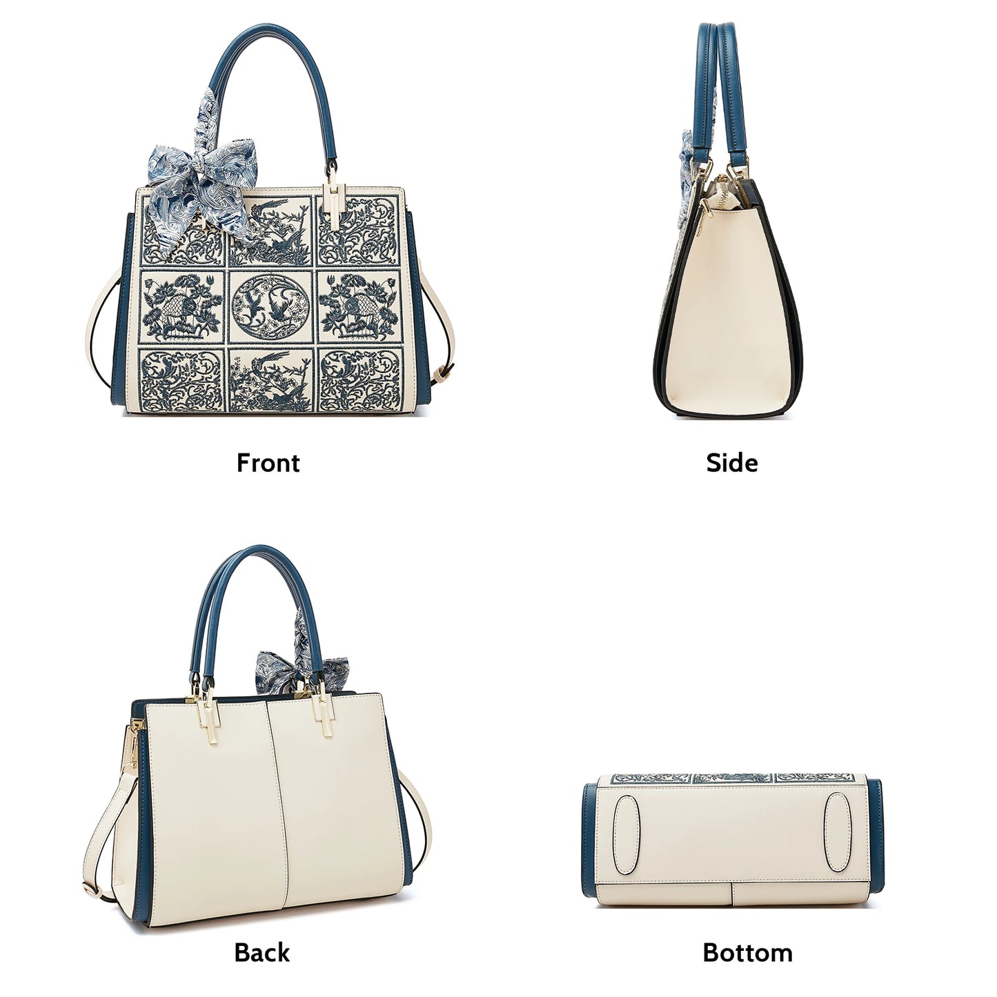 FOXER Embroidered Leather Tote Bag