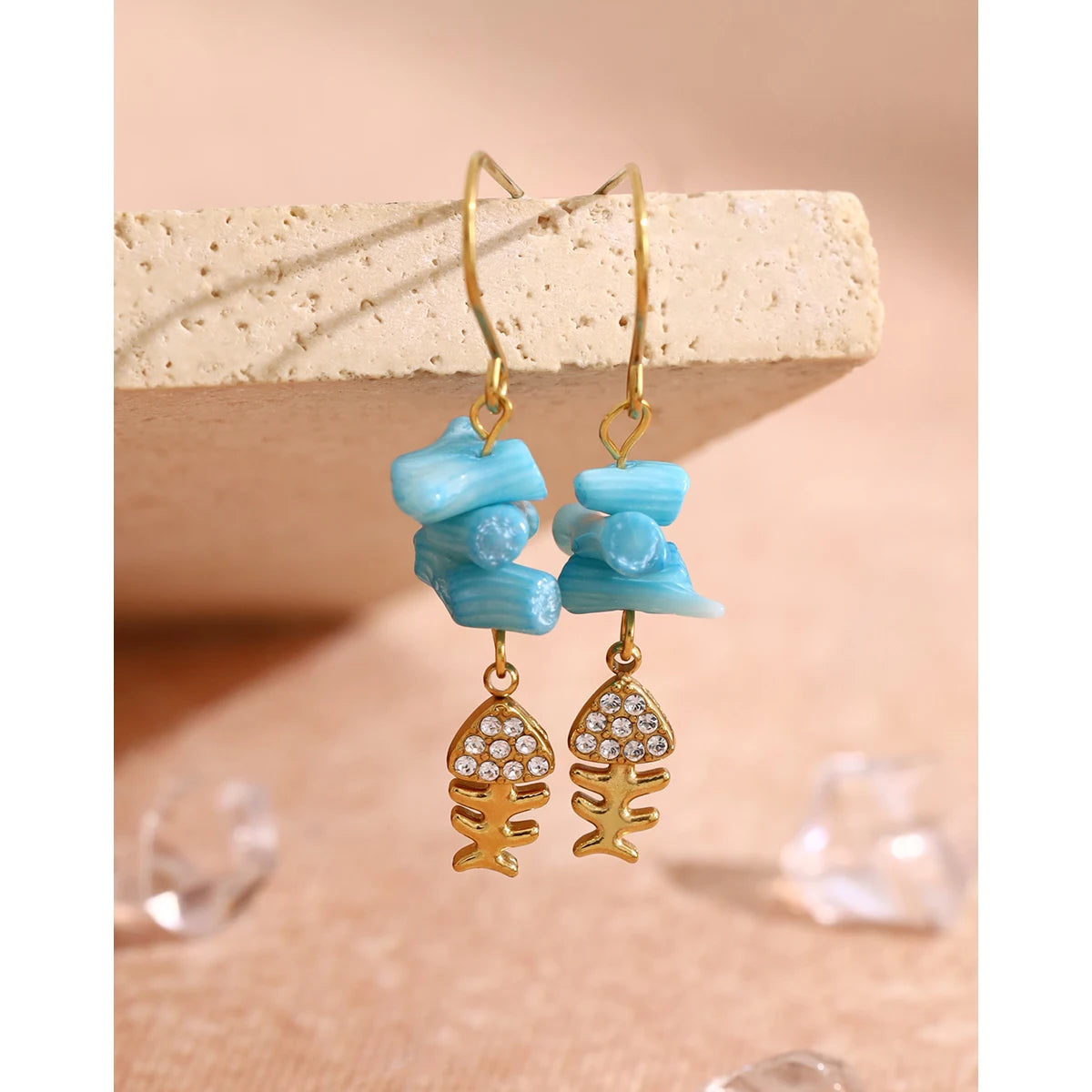Blue Coral-Inspired Fishbone Earrings