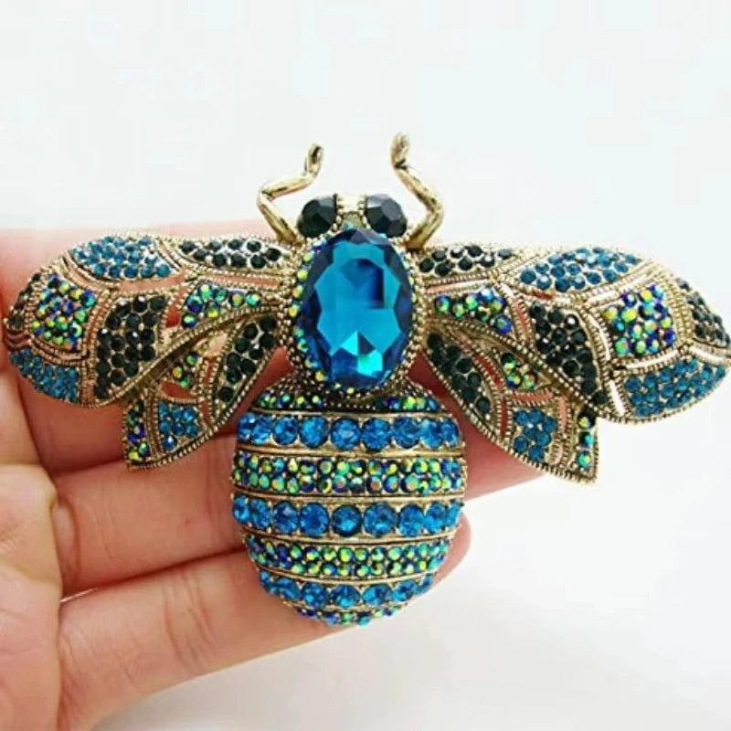 SKEDS Luxury Exaggerated Vintage Women Crystal Bee Brooch Pin Fashion Elegant Lady Exquisite Insect Rhinestone Badges